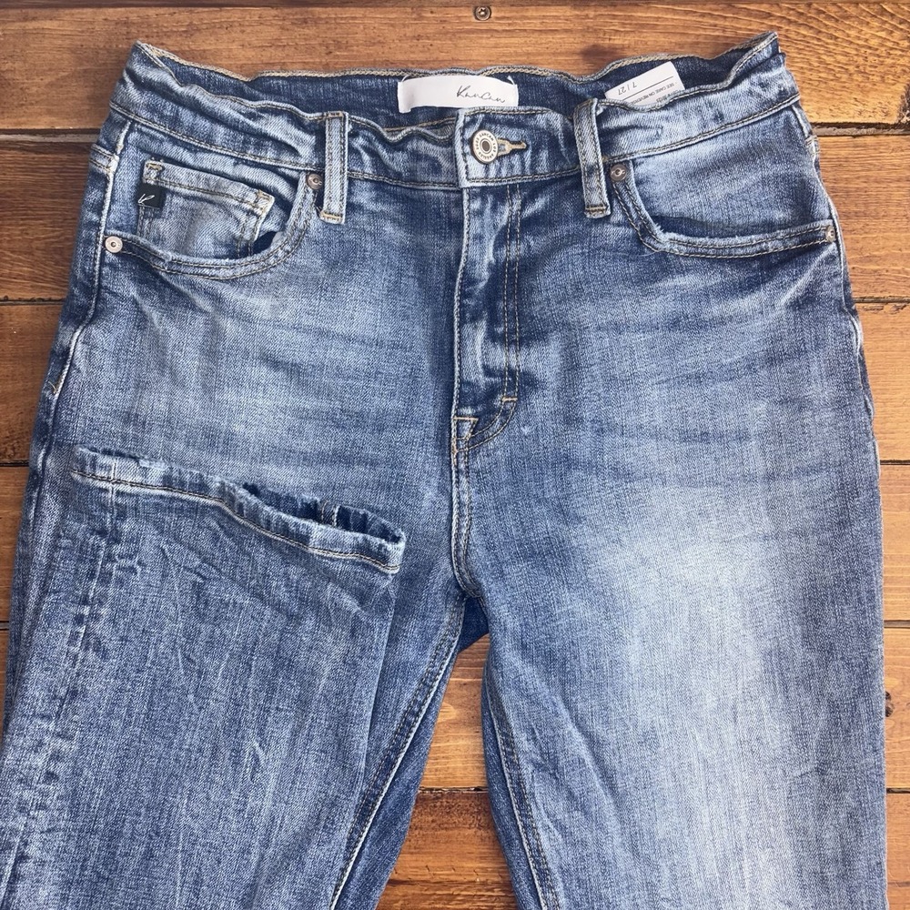 KanCan Jeans Women Juniors 7/27 Tilda High Rise Slim Straight Fade Distressed